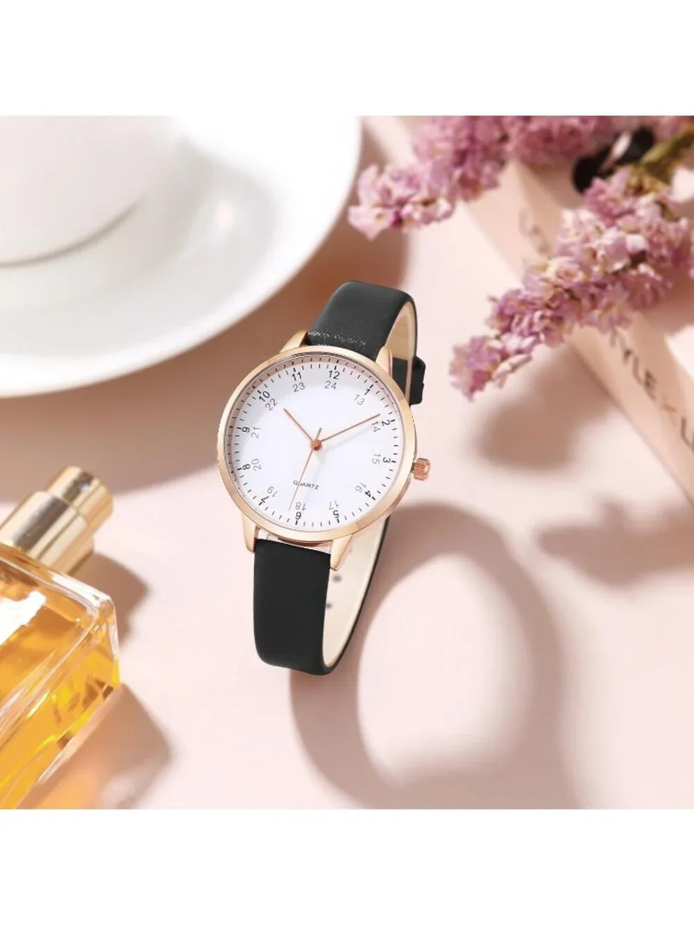 Women's Black White Dial Dainty Analog Leather Waterproof Reloj Para Mujer Watch